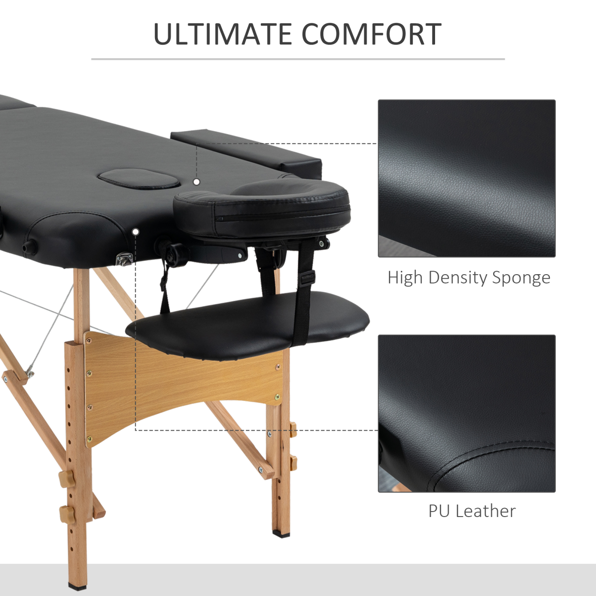 HOMCOM Portable Folding Massage Table with 2 Sections & Adjustable Height – Spa Beauty Bed, Black