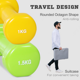 HOMCOM 10kg Dumbbell Set with Carry Case, 4 Pairs (0.5kg, 1kg, 1.5kg, 2kg) – Colourful Home Gym Hand Weights