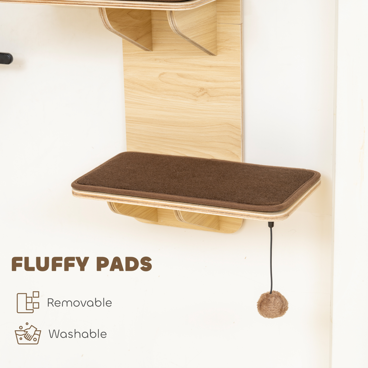 PawHut 4-Level Door Mounted Cat Tree with Plush Pads & Toy Ball – Space-Saving Cat Climbing Shelves, Oak