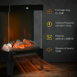 HOMCOM Electric Fireplace Heater with Quiet LED Flame Effect, 1000W/2000W and Overheat Protection