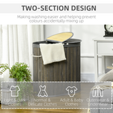 HOMCOM 100L Bamboo Laundry Basket with 2 Compartments, Lid and Removable Lining – Washing Hamper, Grey