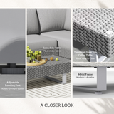 Outsunny 3-Piece Rattan Wicker Garden Sofa Set with Tea Table and Cushions – Patio Furniture, Light Grey