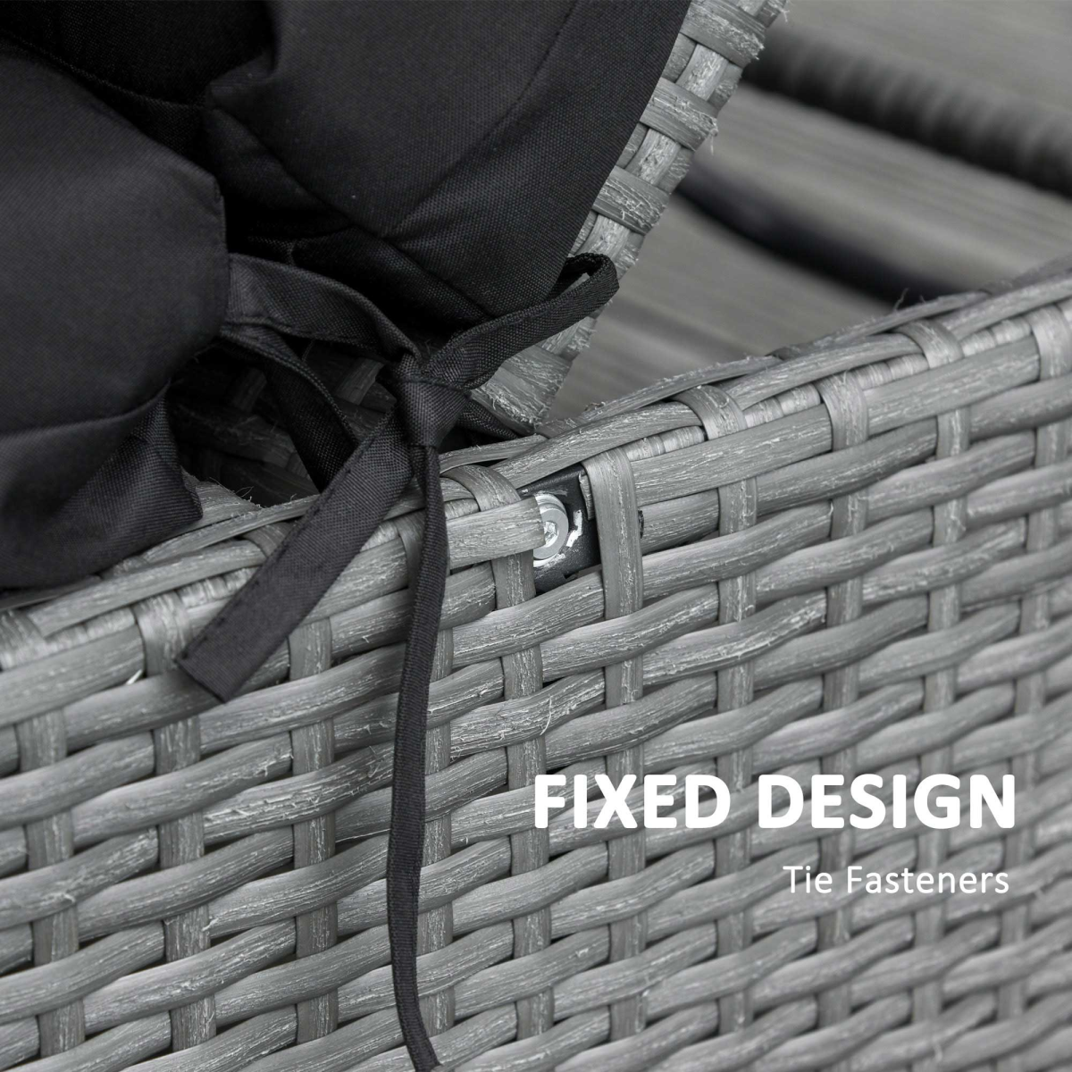 Outsunny Set of 2 Lounger Cushions with Ties, Thick Cotton Filling – Deep Seat Patio Cushions, Black