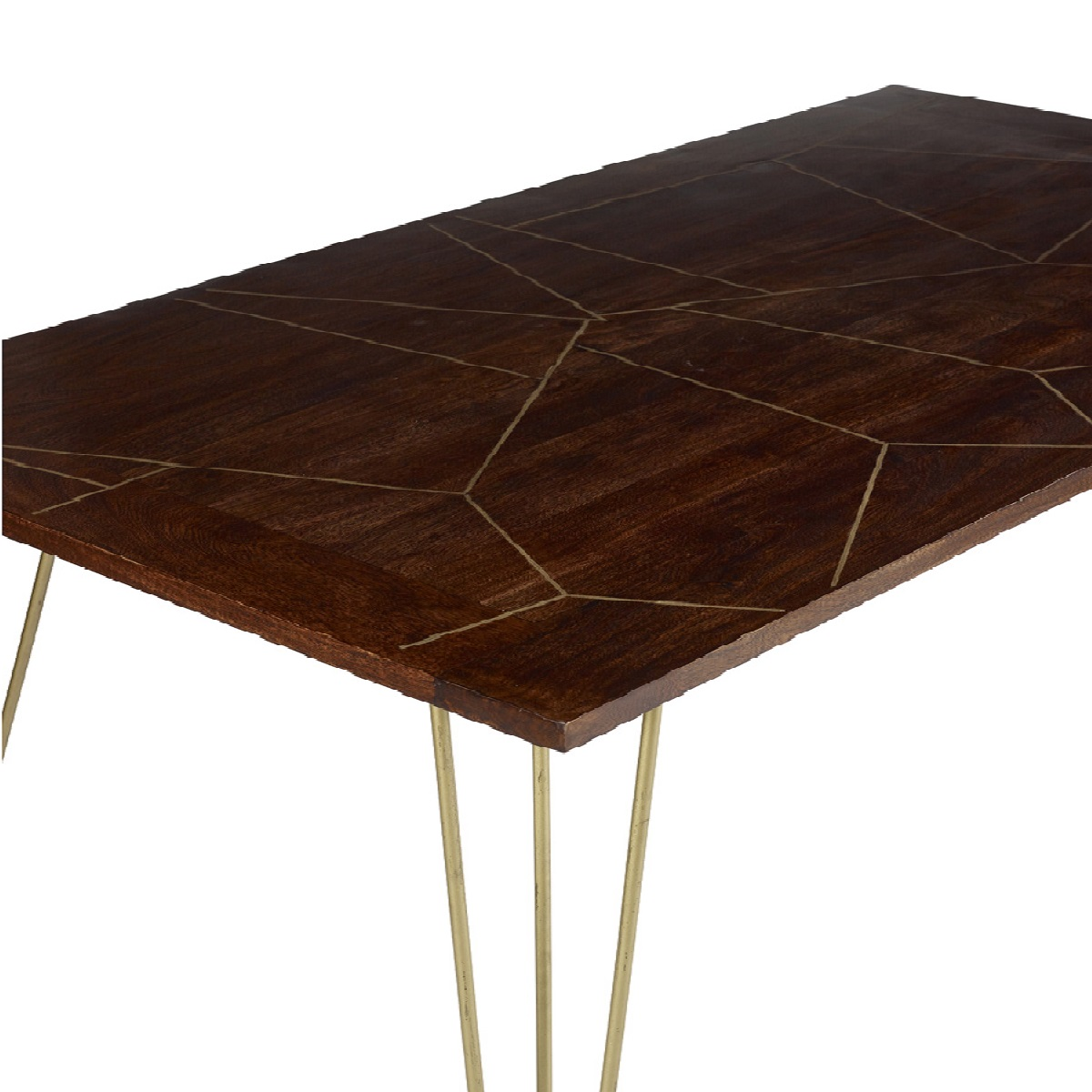 Solid Wood Dining Table with Dark Gold Metal Inlay – Modern Dining Room Centrepiece