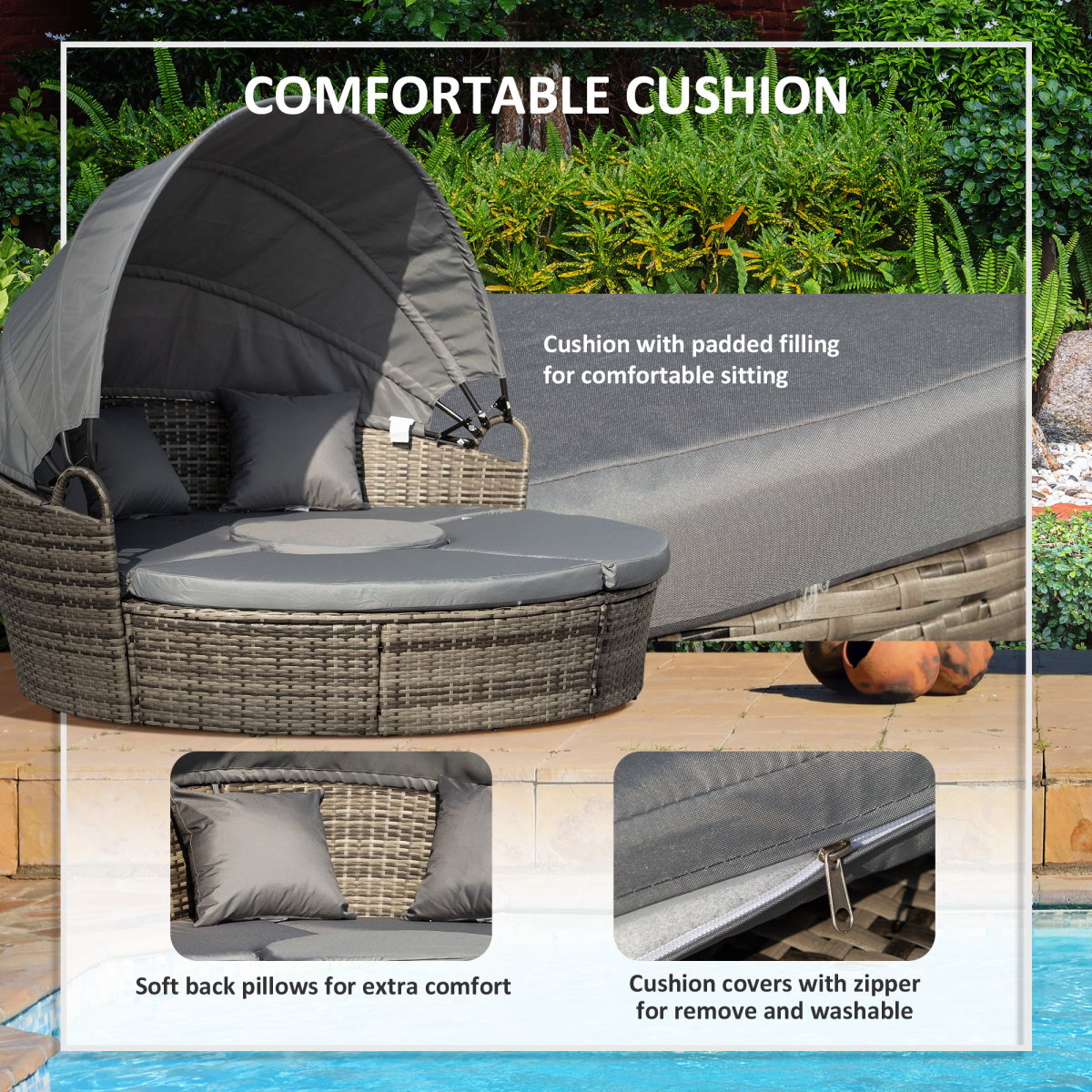 Outsunny Rattan Day Bed Set quarter chair configuration