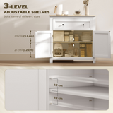 Kitchen Sideboard Storage Cabinet with Drawer & Adjustable Shelves – Freestanding Cupboard, White and Oak
