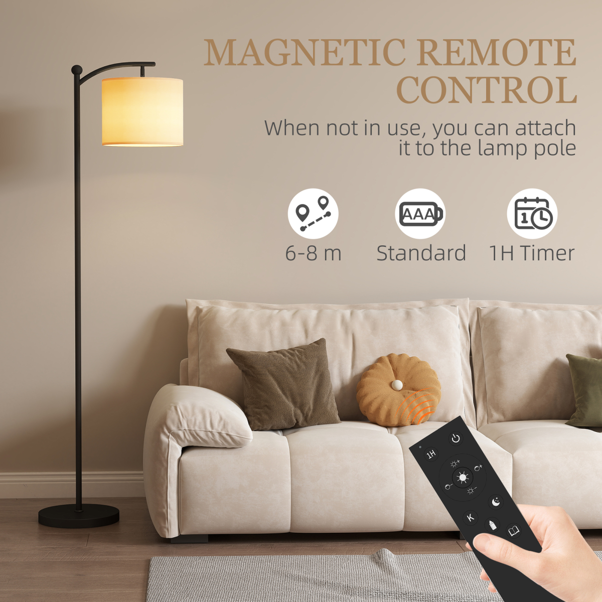 HOMCOM LED Floor Lamp with Dimmable Colours Temperature & Brightness, Black