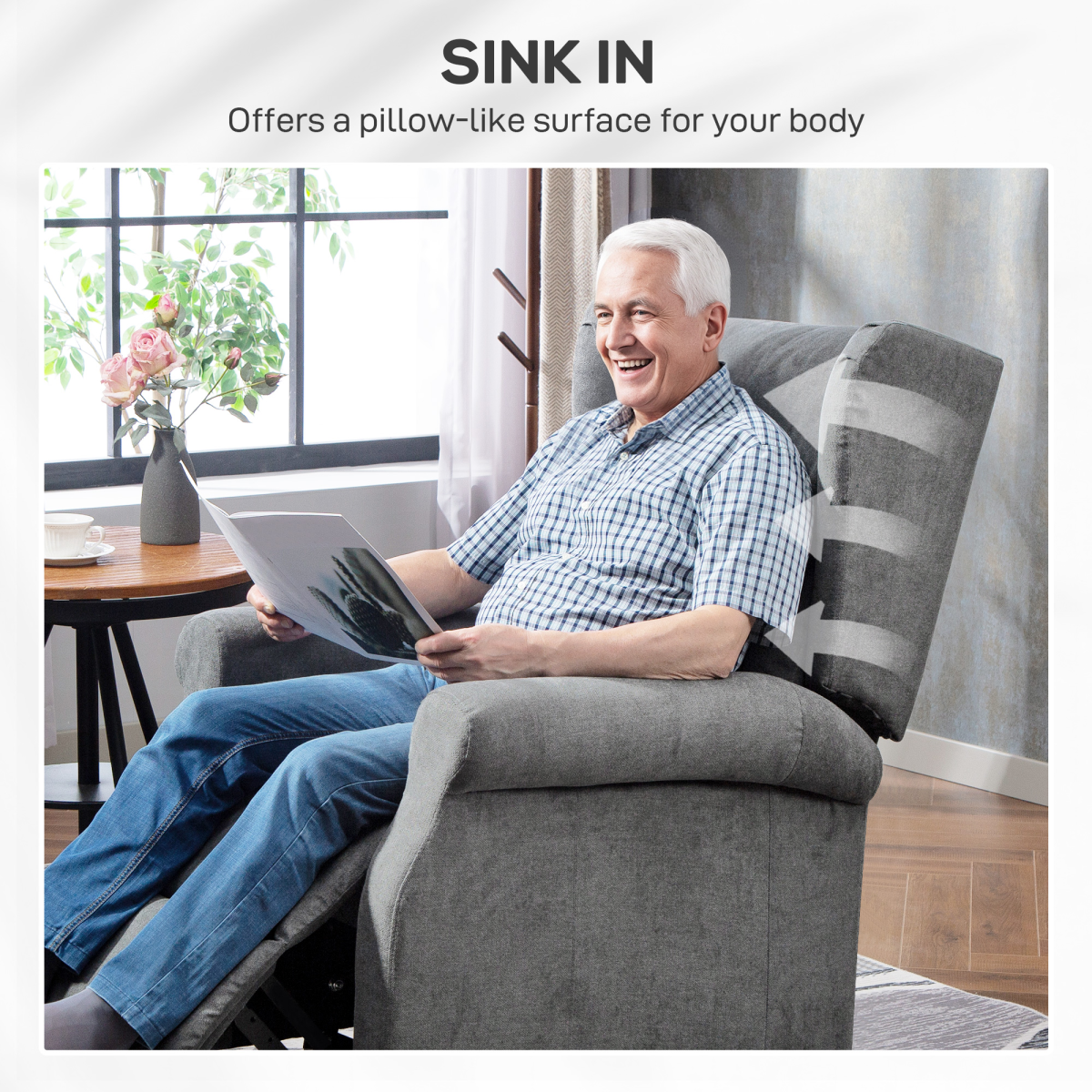 HOMCOM Power Lift Chair with Remote, 135° Reclining Backrest & Footrest – Fabric Recliner Armchair, Charcoal Grey