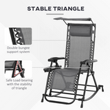 Folding Zero-Gravity Recliner Rocker with Canopy, Padded Headrest and Side Tray – Outdoor Lounge Chair, Grey