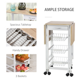 HOMCOM Extendable Drop Leaf Kitchen Island Trolley with Storage Shelves & Cabinet – White