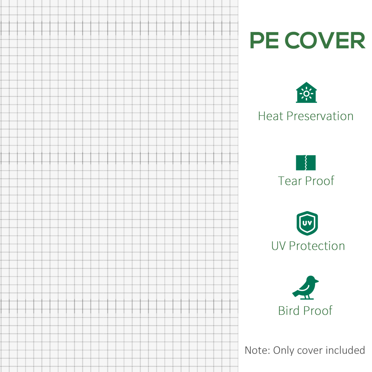 Outsunny 6 x 3 x 2m Replacement Cover for Tunnel Greenhouse – Zipped Roll-Up Door and 12 Windows, White