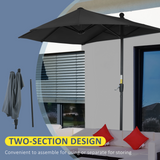 Outsunny 2m Half Garden Parasol with Crank Handle & Double-Sided Canopy – Wall-Side Shade, Black Base