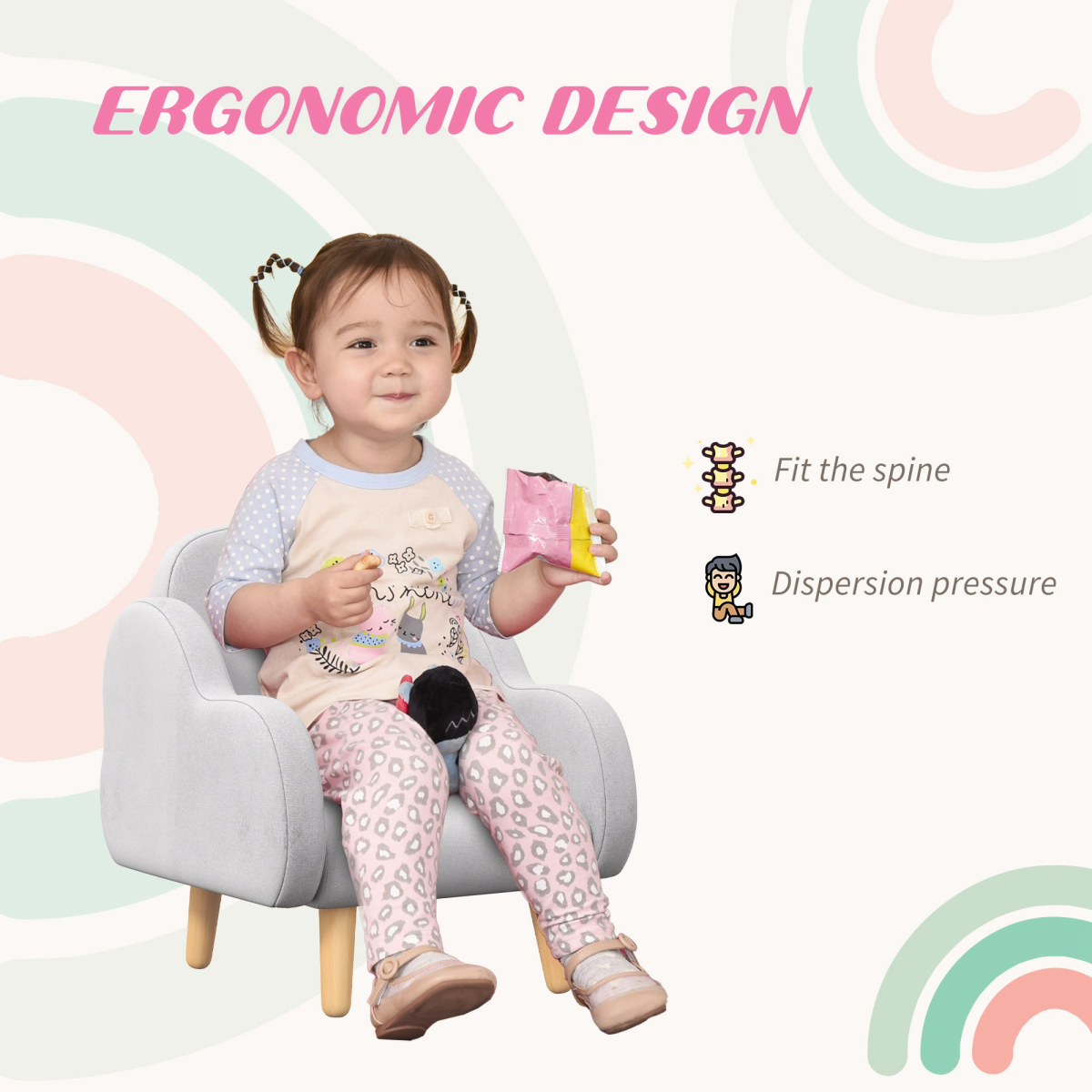 ZONEKIZ Cloud-Shaped Toddler Armchair – Kids Mini Chair for Playroom & Bedroom, Grey