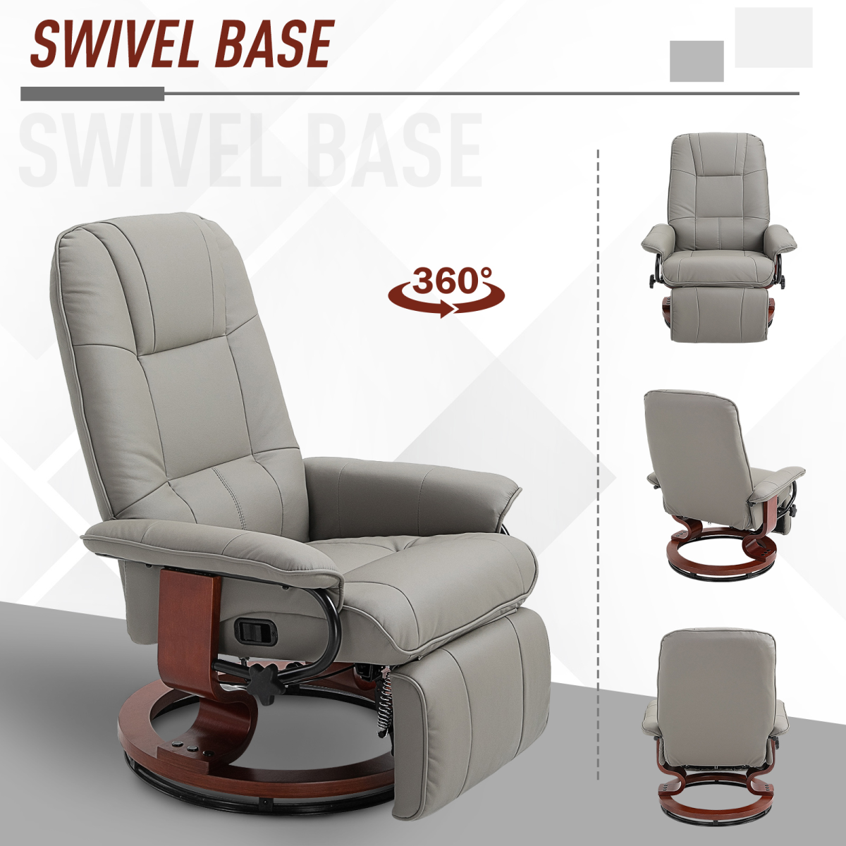 Grey recliner armchair with footrest, side view