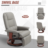 Grey recliner armchair with footrest, side view