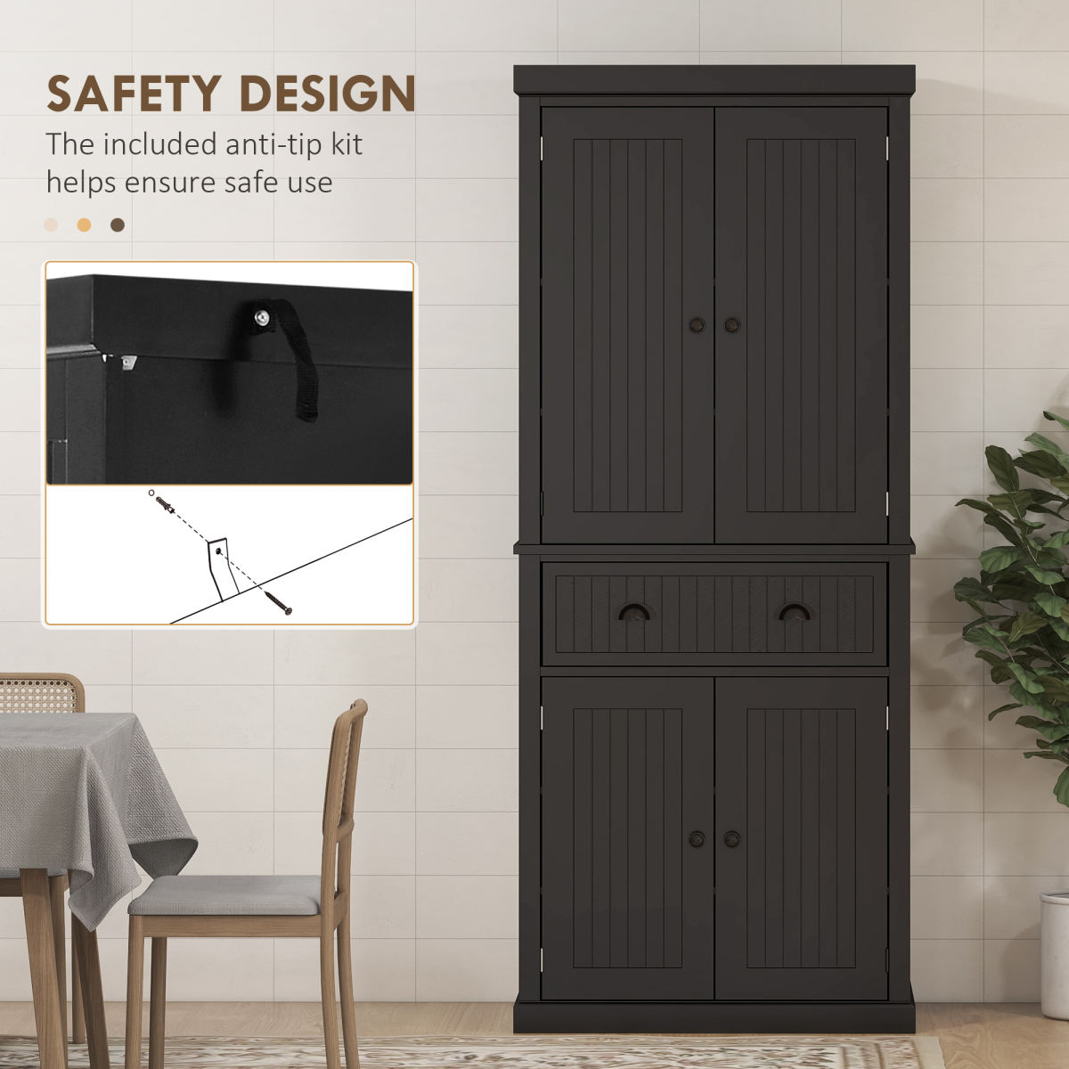 Freestanding Kitchen Storage Cabinet with Drawers, Cupboards & Adjustable Shelves – Open Appliance Space, Black