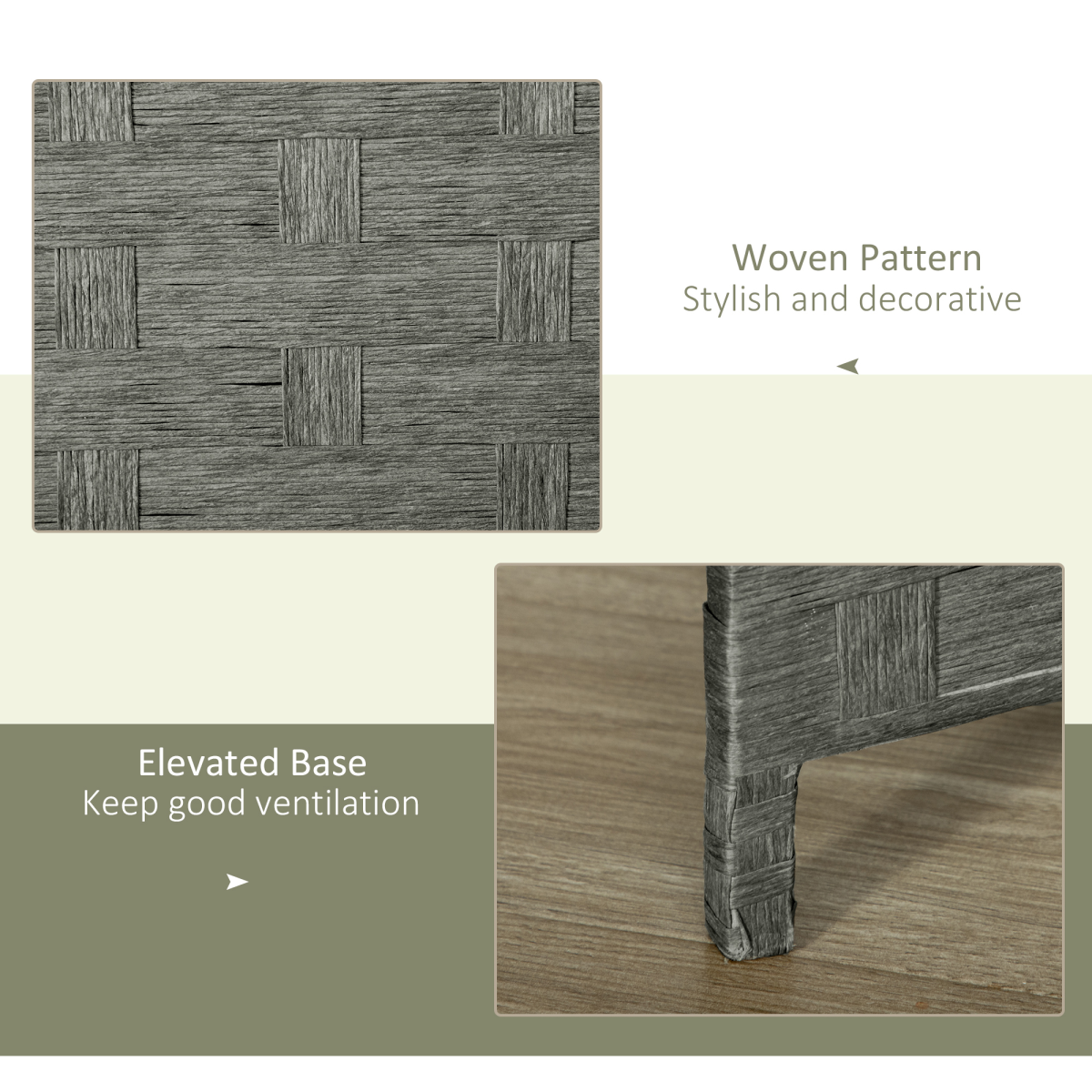 4-Panel Folding Room Divider, Wave Fibre Woven Wicker Effect Privacy Screen with Wood Frame, Grey