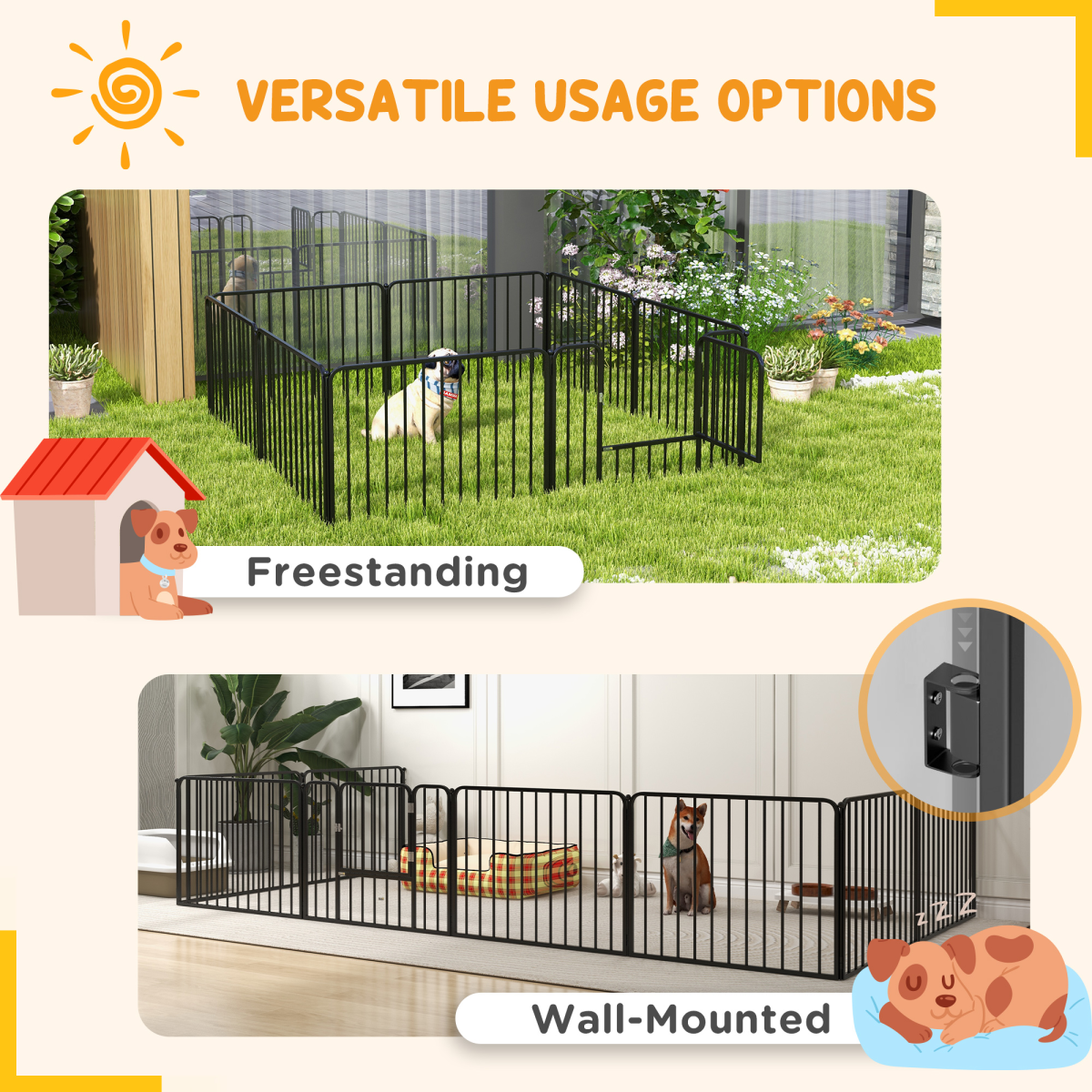 PawHut 60cm 8-Panel Heavy-Duty Steel Dog Playpen with Ground Stakes – Indoor and Outdoor Pen