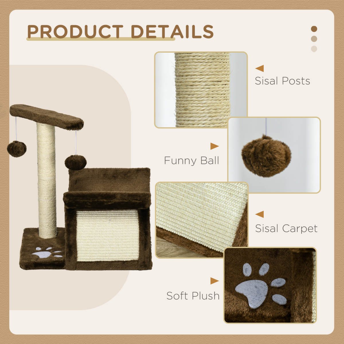 PAWHUT Cat Tree with Sisal Scratching Bridge, Tunnel and Dangling Balls – Plush Kitty Activity Centre for Indoor Cats