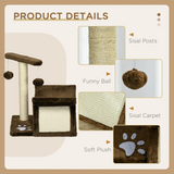 PAWHUT Cat Tree with Sisal Scratching Bridge, Tunnel and Dangling Balls – Plush Kitty Activity Centre for Indoor Cats
