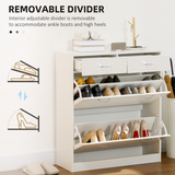 HOMCOM Slim Shoe Cabinet with 2 Flip Drawers, 12 Pairs – Tall Space-Saving Hallway Storage, White