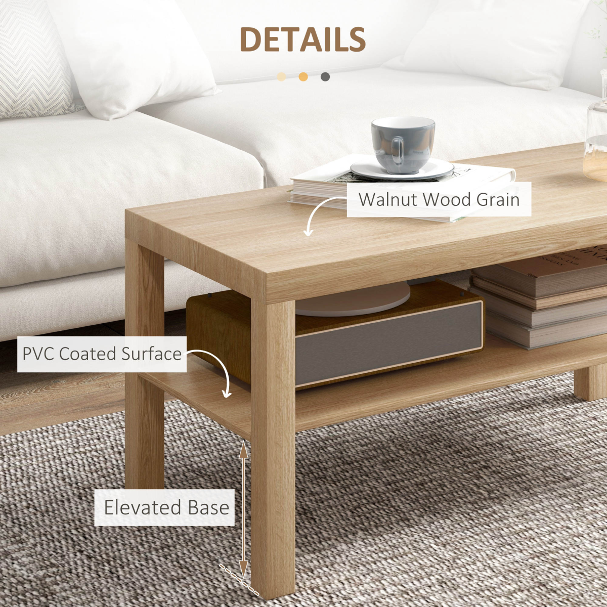 HOMCOM Rectangular Coffee Table with Open Storage Shelf – Wood-Effect Living Room Centre Table, Natural