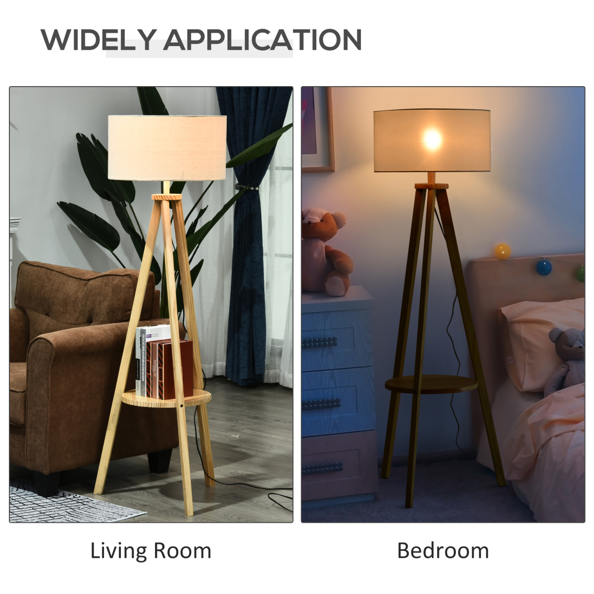 HOMCOM Wooden Tripod Floor Lamp with Cream Linen Shade, 154cm – Scandi-Style Lighting