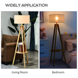 HOMCOM Wooden Tripod Floor Lamp with Cream Linen Shade, 154cm – Scandi-Style Lighting