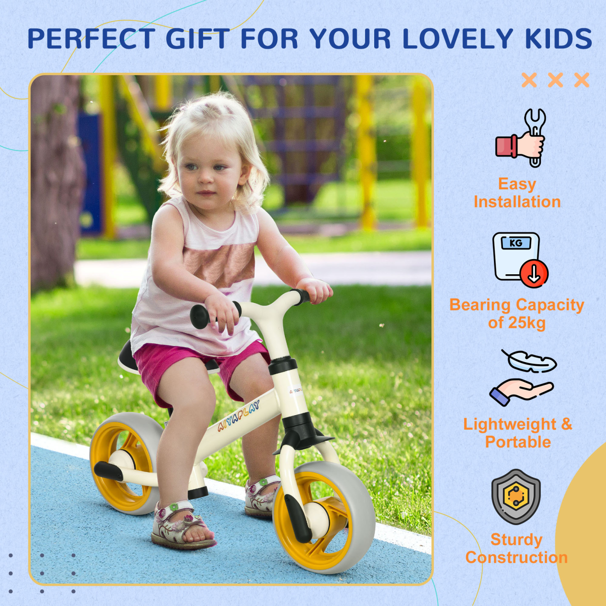 AIYAPLAY 8" Baby Balance Bike with Adjustable Seat & Puncture-Free EVA Wheels – Toddler Ride-On, Orange