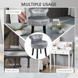 Dressing Table Stool with Padded Seat & Solid Rubberwood Legs – Compact Vanity Seat, Grey