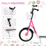 HOMCOM Kids Kick Scooter with Adjustable Handlebar, Dual Brakes & Basket – Big Wheel Scooter for Ages 5-12