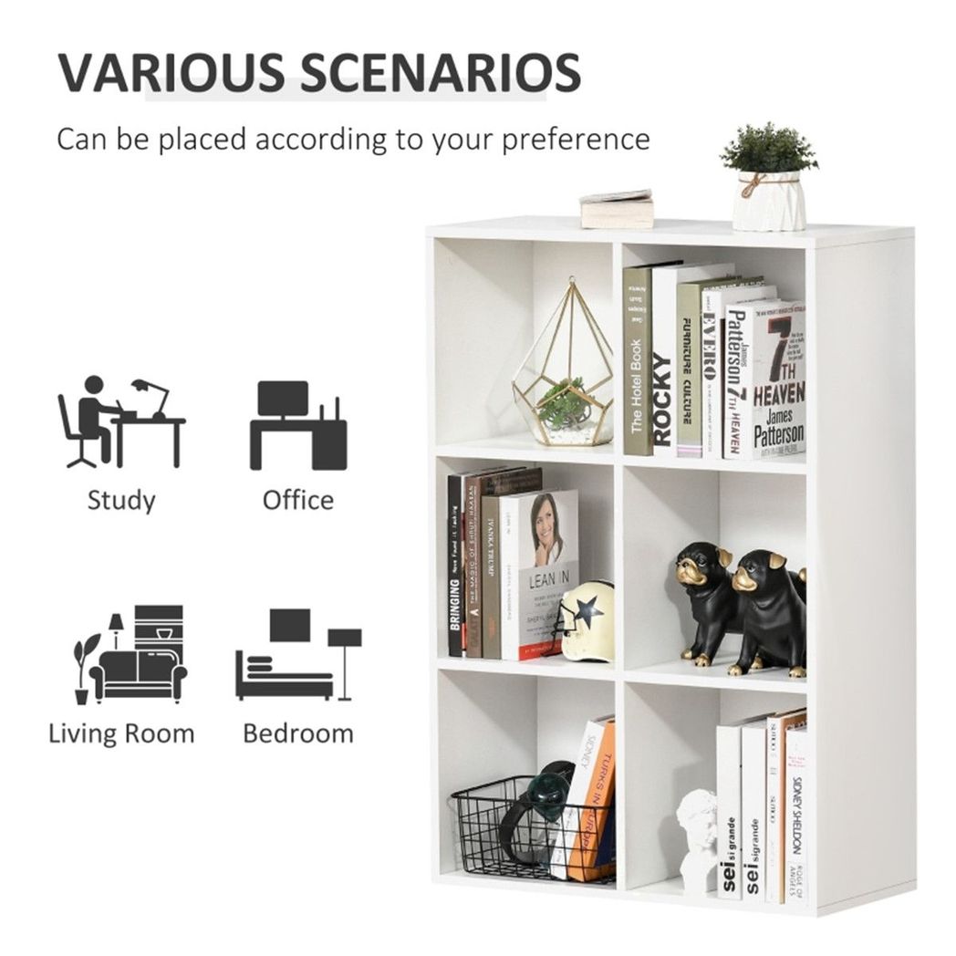 Six-Cube Bookcase Storage Cabinet with Anti-Tip Straps, 50kg Capacity – Open Display Shelving Unit, White