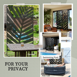 Outsunny 6.5FT Metal Outdoor Privacy Screen Panel with Stand & Ground Stakes – Banana Leaf Cut-Out Design