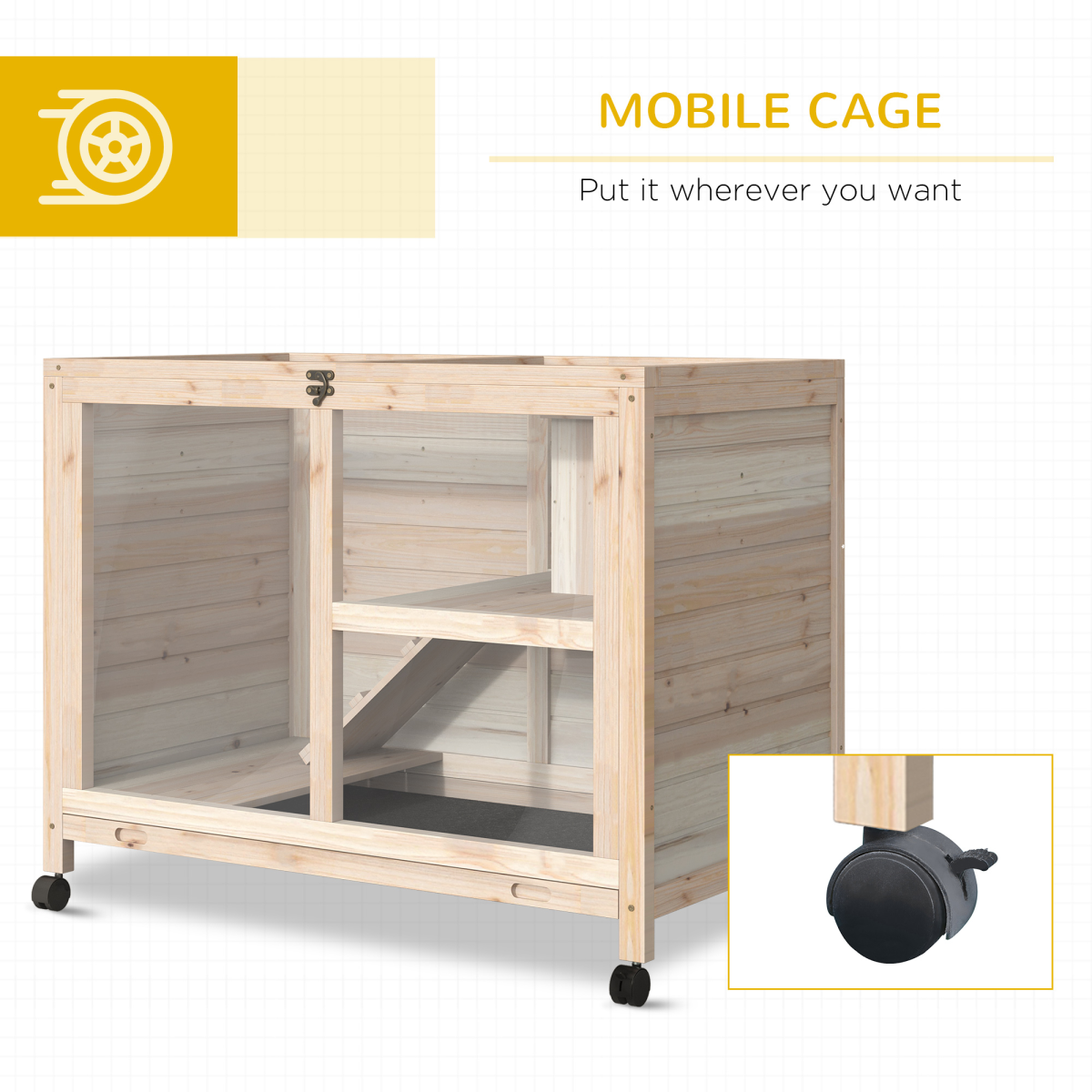 Pawhut Indoor Rabbit Hutch with Openable Roof, Pull-Out Tray & Ramp – Guinea Pig House, Natural