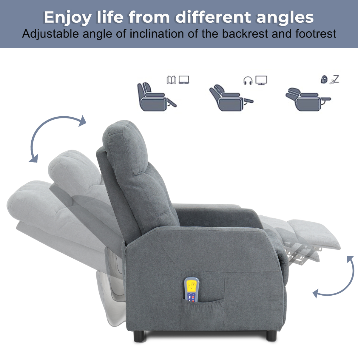 Electric Massage Recliner Chair with 6-Point Vibration Massage & Heating – Fabric TV Armchair, Light Grey