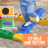 AIYAPLAY 12 Piece Kids Balance Beam Stepping Stones Set with Non-Slip Foot Pads – Indoor Outdoor, Multicoloured