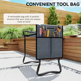 Outsunny Foldable Garden Kneeler and Seat with EVA Foam Pad & Removable Tool Bag – Steel Frame, Grey and Black
