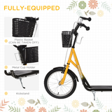 HOMCOM Kids Kick Scooter with Dual Brakes, Basket & Cup Holder – Adjustable Big Wheel Scooter for 5-12 Years
