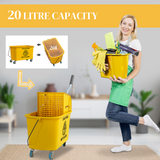 20L Mop Bucket & Wringer Cart with Side Press and Wheels – Cleaning Trolley for Home, Office and Shop