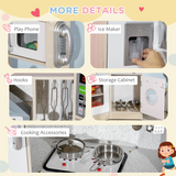 HOMCOM Corner Kids Kitchen with Sound & Light, Phone, Microwave, Oven & Range Hood – Wooden Role Play Set