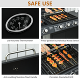 Outsunny Deluxe 3+1 Burner Gas BBQ Grill Trolley with Side Burner and Warming Rack, 110 x 50 x 100cm