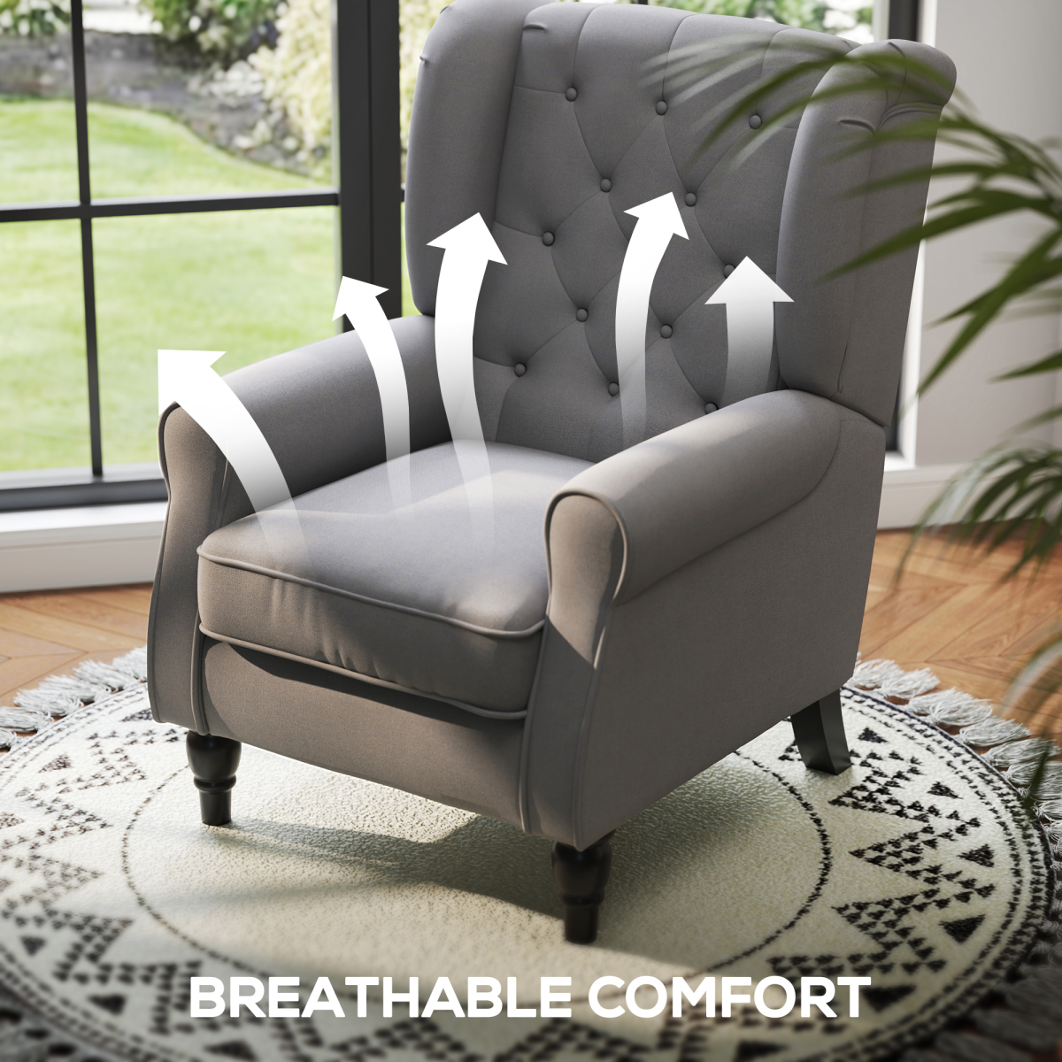 HOMCOM Retro Tufted Club Armchair with Padded Seat & Solid Wood Legs – Vintage Accent Chair, Dark Grey