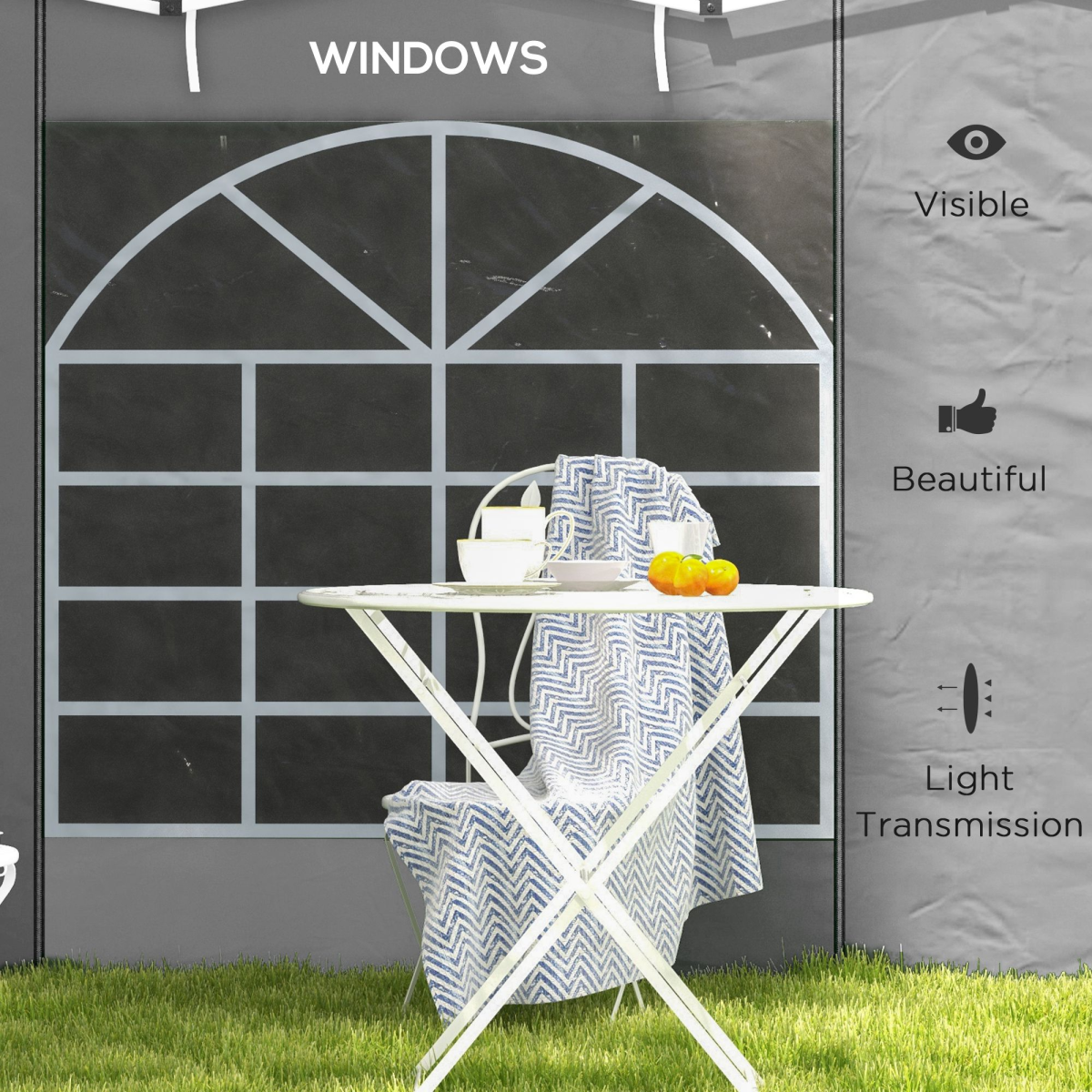 Outsunny 3x3m / 3x6m Pop Up Gazebo Side Panels, 2-Pack with Windows & Zipped Doors – Replacement Set, Grey