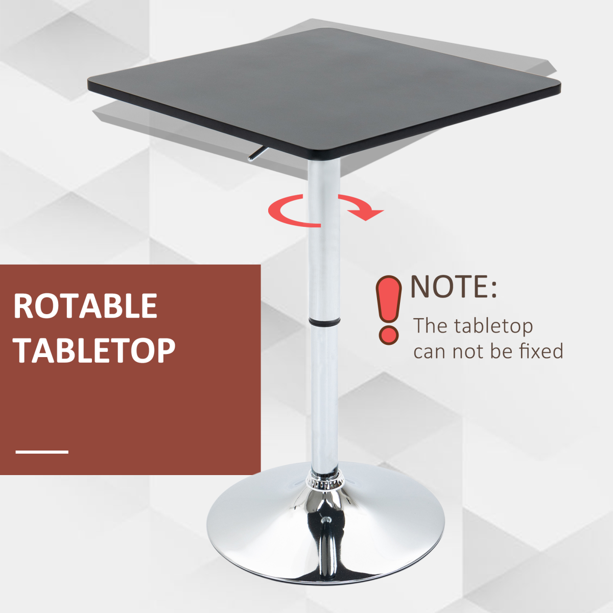 HOMCOM Adjustable Counter Bar Table with Rotating Top and Steel Frame – Home Dining, Black and Silver