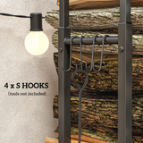 Outsunny Retractable Metal Firewood Log Holder Rack with Hooks, 100–150cm Adjustable – Black