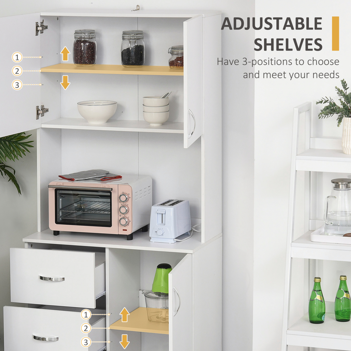 White Wooden Kitchen Storage Cupboard with Shelved Storage – Simple Organiser for Kitchen & Utility Room