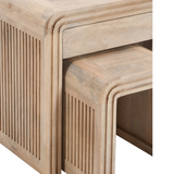 Hudson Carved Mango Wood Nest of 2 Tables with Drawer – Hand-Crafted Space-Saving Side Tables
