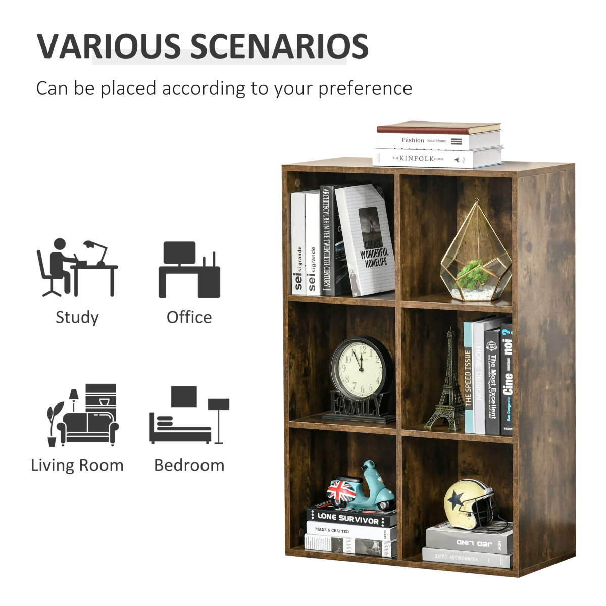 6-Cube Bookcase Storage & Display Shelves – Open Cubes for Baskets, Study, Home or Office