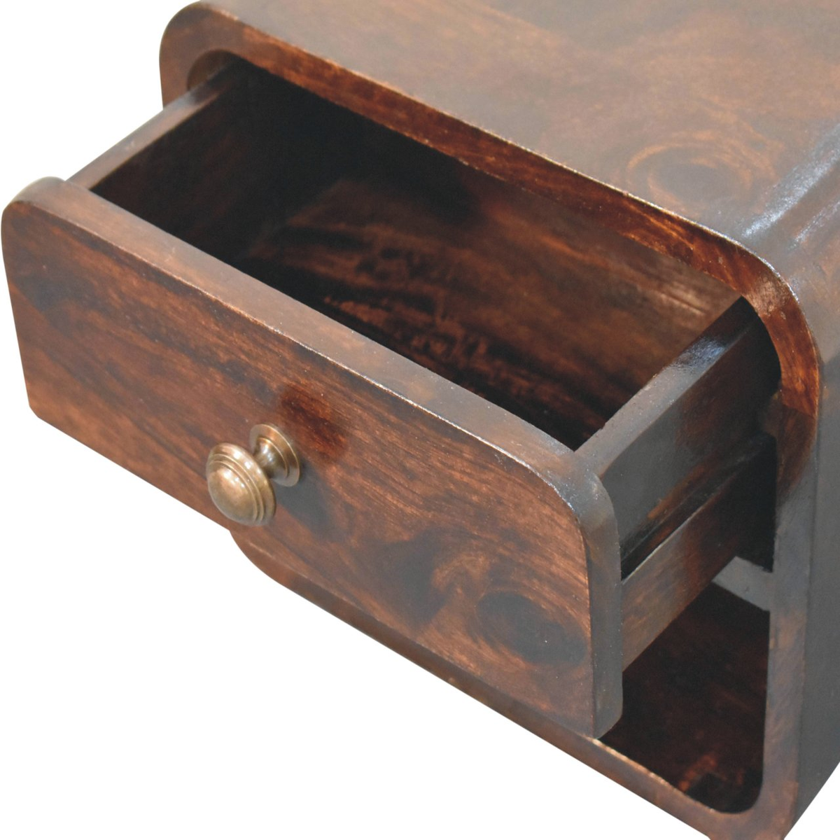 Artisan Furniture Mini Curved Wall Mounted Bedside Table, 1 Drawer – Solid Mango Wood, Dark Brown