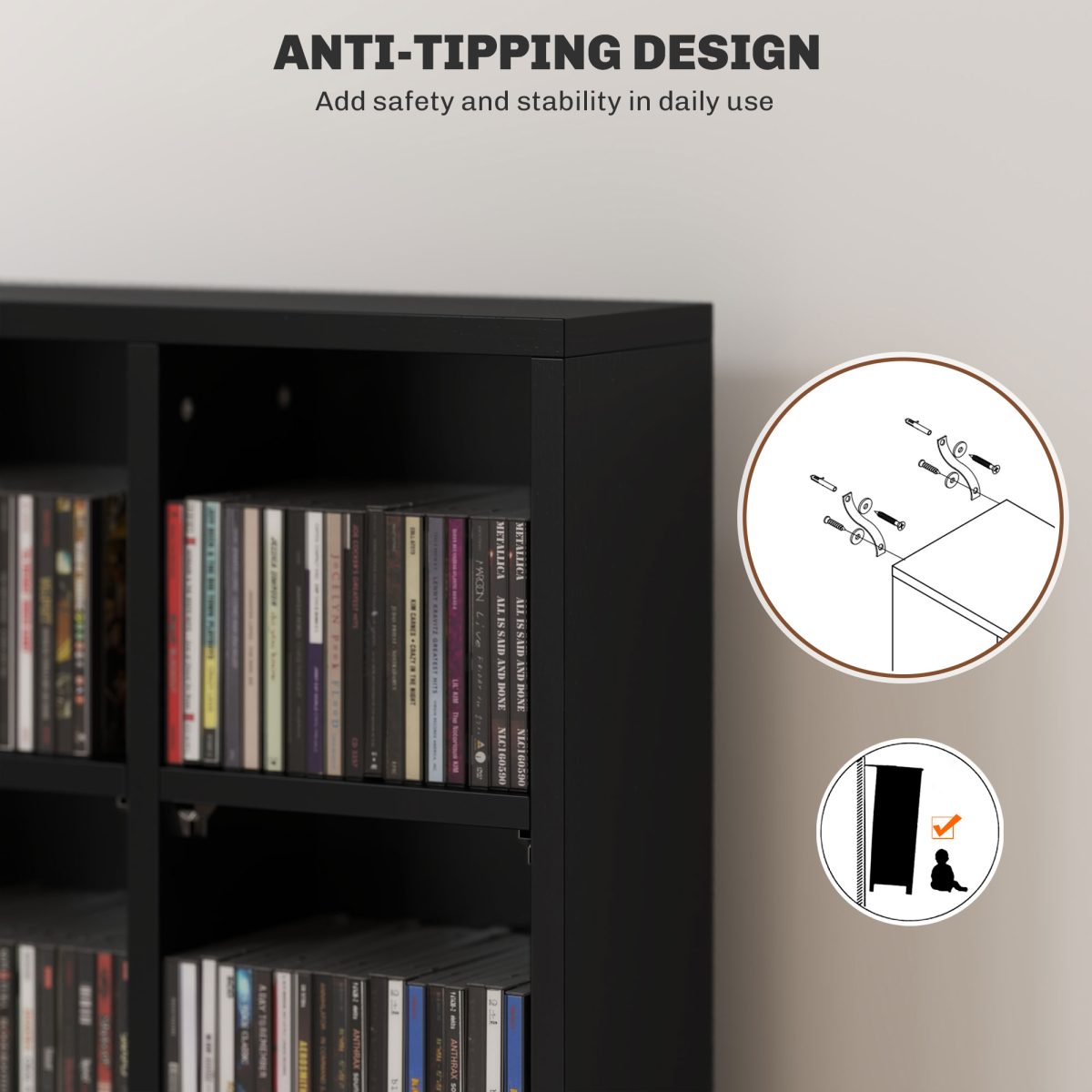 HOMCOM DVD & CD Media Storage Rack, 89 x 130.5cm – Holds 480 CDs or 312 DVDs, Living Room Shelf, Black